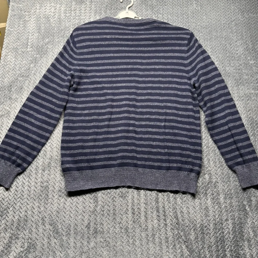 J.Crew Men's XL Sweater Striped Button‎ Shoulder Navy Gray 100% Cotton Soft